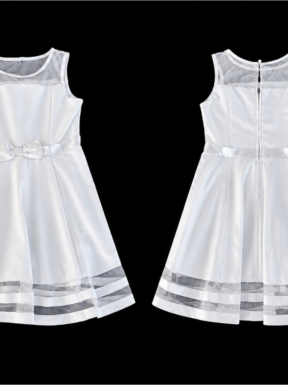 Calvin Klein White Satin Girls Party Dress with Bow Waist